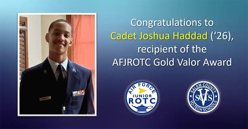 Graphic congratulating Cadet Joshua Haddad on receiving the AFJROTC Gold Valor Award